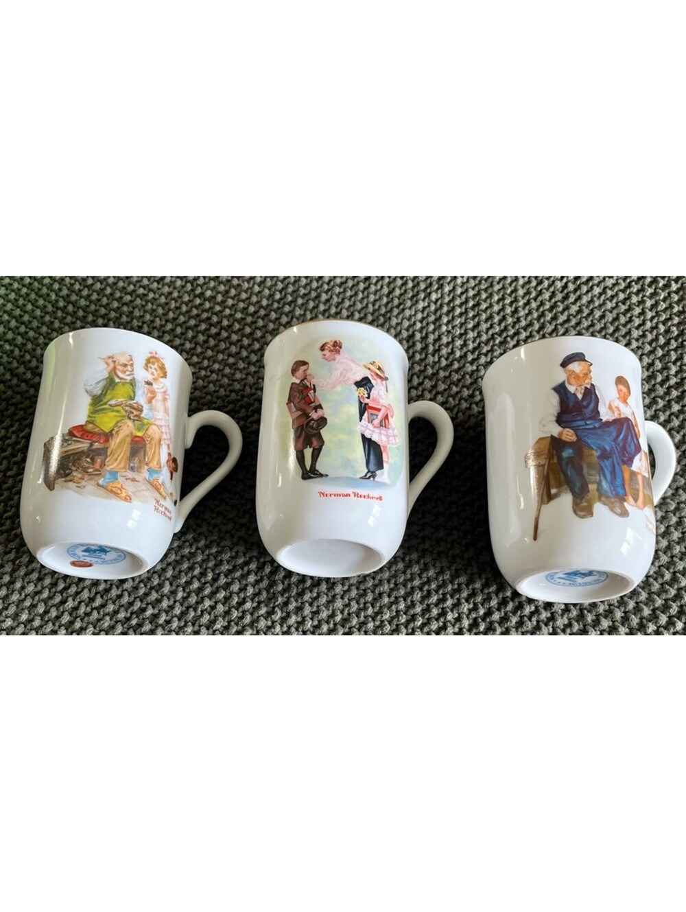 Lot of 3 Vintage Norman Rockwell Museum Porcelain Mugs